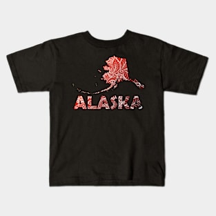 Colorful mandala art map of Alaska with text in brown and orange Kids T-Shirt